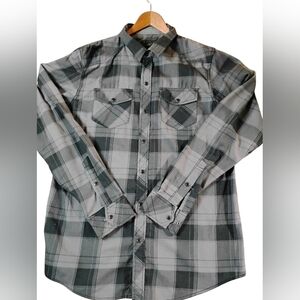 Empyre Y2K Skate Grunge Black & Gray Plaid Button Down Shirt Men's Medium